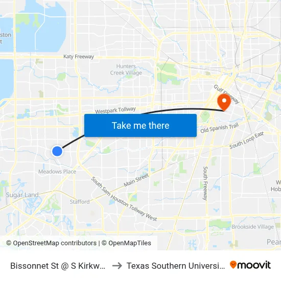 Bissonnet St @ S Kirkwood Rd to Texas Southern University REC map