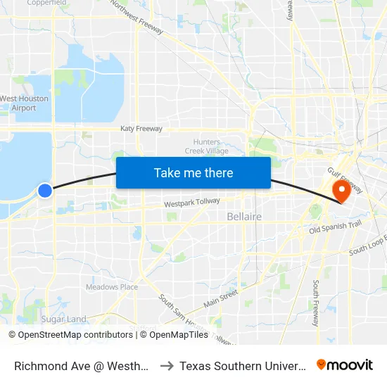 Richmond Ave @ Westheimer Rd to Texas Southern University REC map