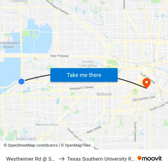 Westheimer Rd @ Sh 6 to Texas Southern University REC map