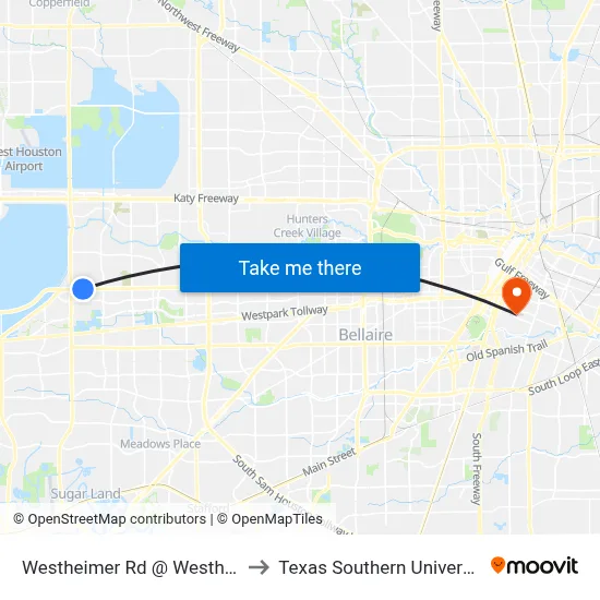 Westheimer Rd @ Westhollow Dr to Texas Southern University REC map