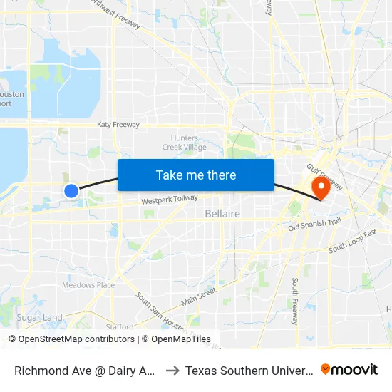 Richmond Ave @ Dairy Ashford Rd to Texas Southern University REC map