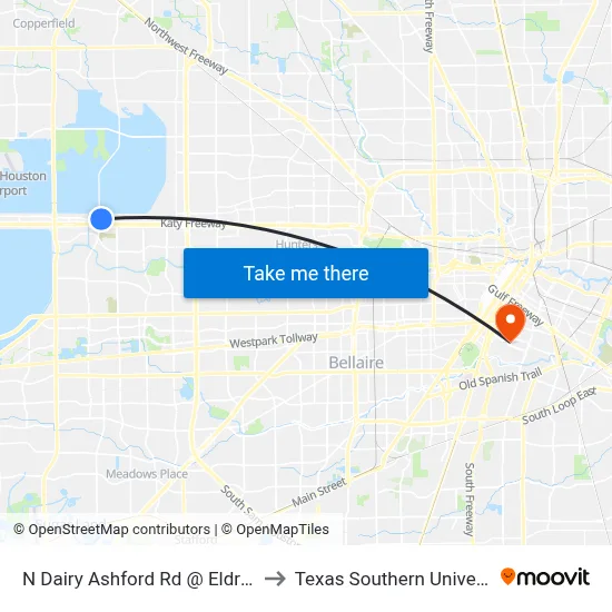 N Dairy Ashford Rd @ Eldridge Pkwy to Texas Southern University REC map