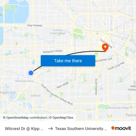 Wilcrest Dr @ Kipp Way to Texas Southern University REC map