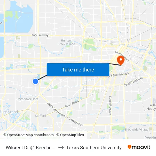 Wilcrest Dr @ Beechnut St to Texas Southern University REC map