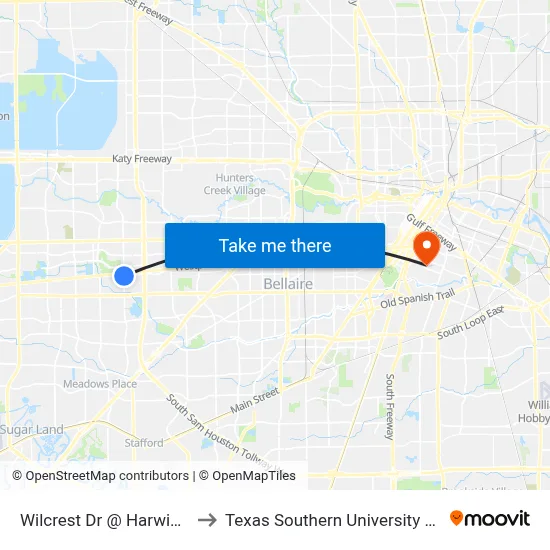 Wilcrest Dr @ Harwin Dr to Texas Southern University REC map