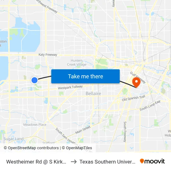 Westheimer Rd @ S Kirkwood Rd to Texas Southern University REC map