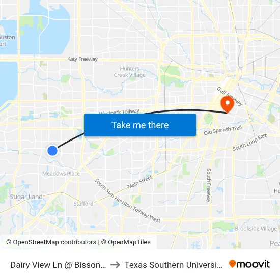 Dairy View Ln @ Bissonnet St to Texas Southern University REC map
