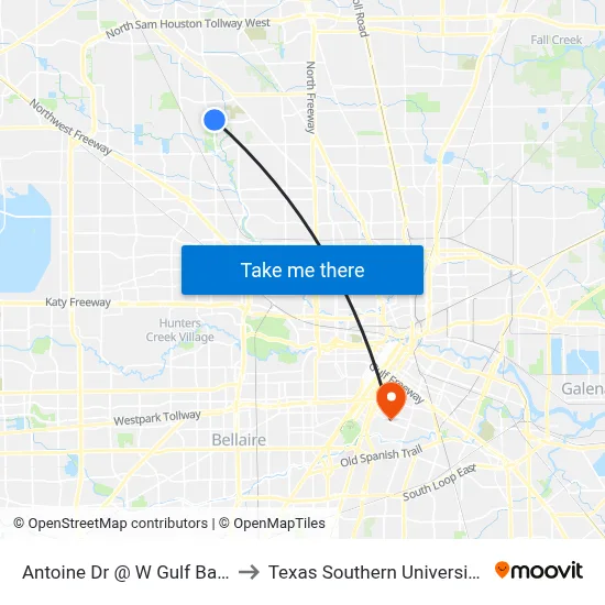 Antoine Dr @ W Gulf Bank Rd to Texas Southern University REC map