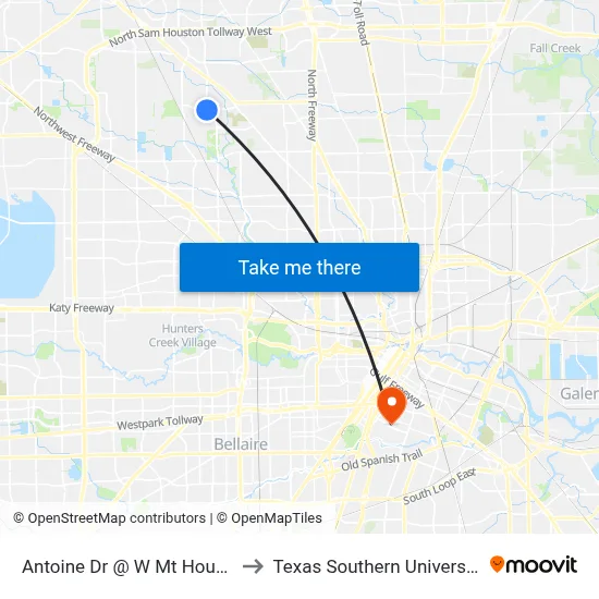 Antoine Dr @ W Mt Houston Rd to Texas Southern University REC map