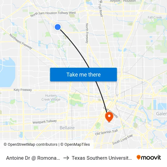 Antoine Dr @ Romona Blvd to Texas Southern University REC map