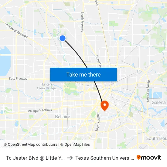 Tc Jester Blvd @ Little York Rd to Texas Southern University REC map