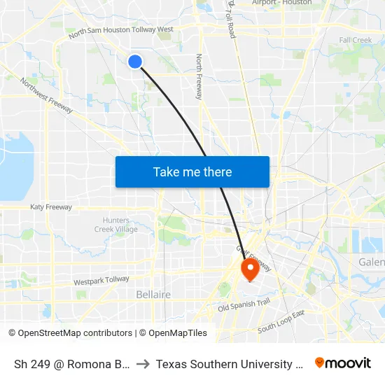 Sh 249 @ Romona Blvd to Texas Southern University REC map