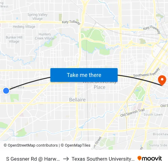 S Gessner Rd @ Harwin Dr to Texas Southern University REC map