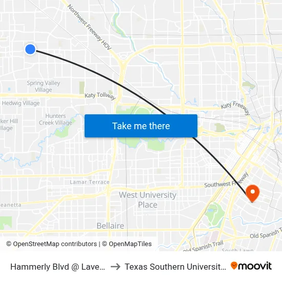 Hammerly Blvd @ Laverne St to Texas Southern University REC map