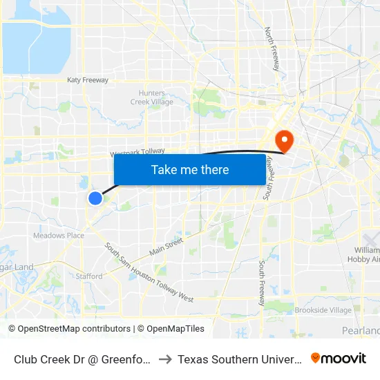 Club Creek Dr @ Greenfork Dr MB to Texas Southern University REC map