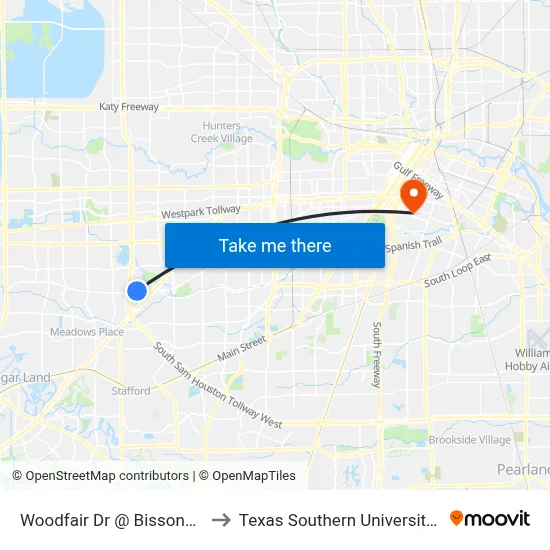 Woodfair Dr @ Bissonnet St to Texas Southern University REC map