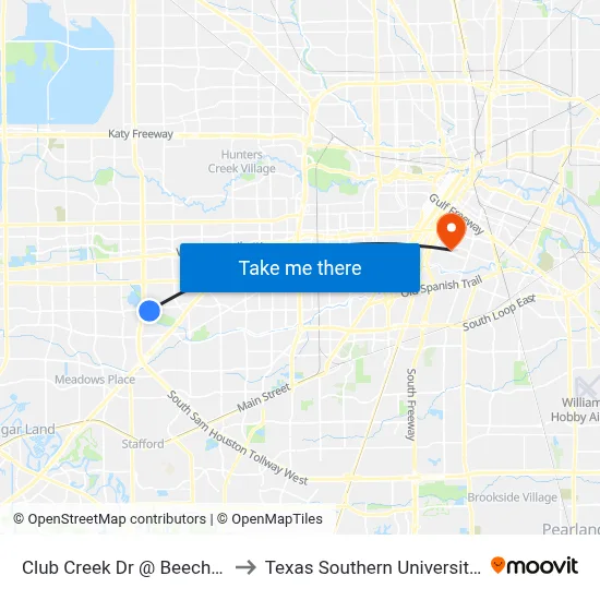 Club Creek Dr @ Beechnut St to Texas Southern University REC map