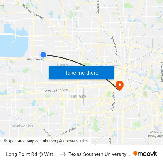 Long Point Rd @ Witte Rd to Texas Southern University REC map