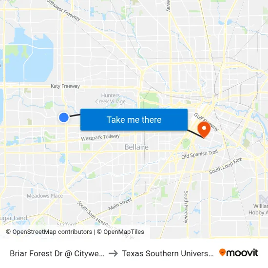 Briar Forest Dr @ Citywest Blvd to Texas Southern University REC map