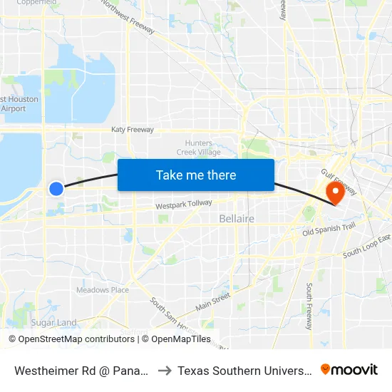 Westheimer Rd @ Panagard Dr to Texas Southern University REC map