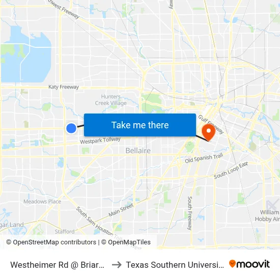 Westheimer Rd @ Briarpark Dr to Texas Southern University REC map