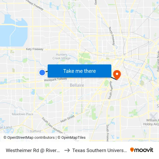 Westheimer Rd @ Rivercrest Dr to Texas Southern University REC map