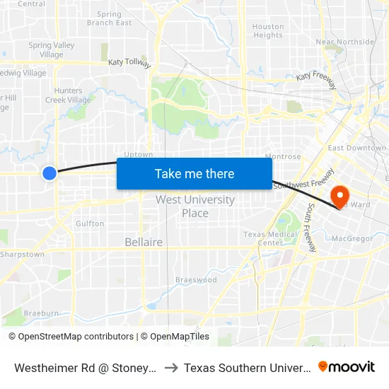 Westheimer Rd @ Stoney Brook Dr to Texas Southern University REC map