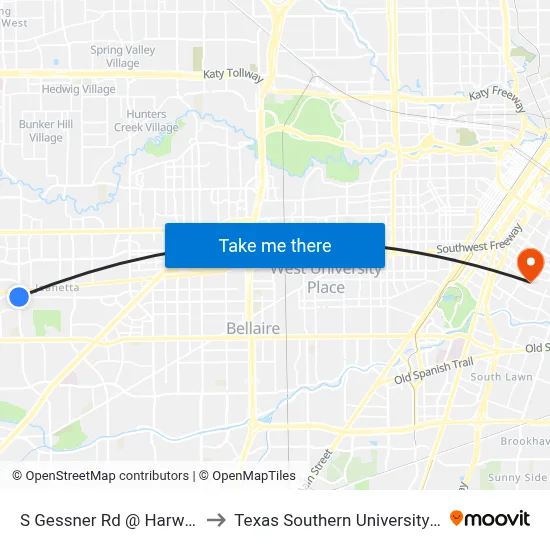 S Gessner Rd @ Harwin Dr to Texas Southern University REC map