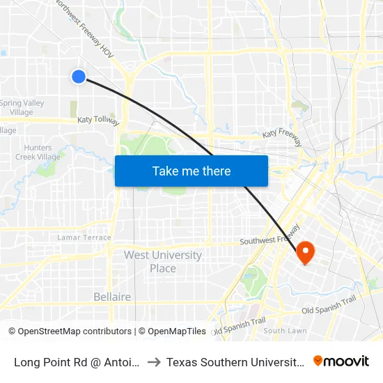 Long Point Rd @ Antoine Dr to Texas Southern University REC map