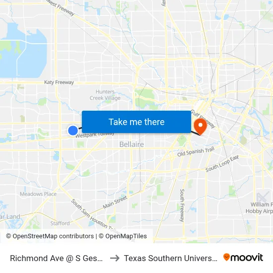 Richmond Ave @ S Gessner Rd to Texas Southern University REC map