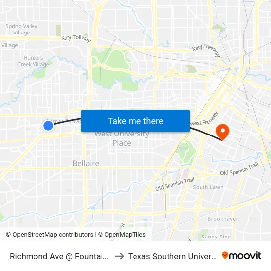 Richmond Ave @ Fountain View Dr to Texas Southern University REC map