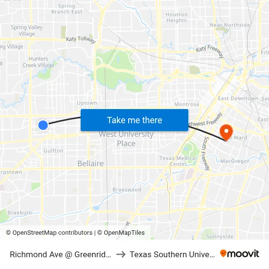 Richmond Ave @ Greenridge Dr Mb1 to Texas Southern University REC map