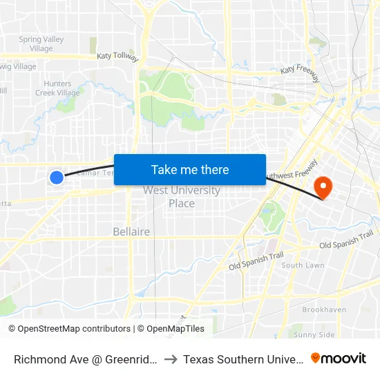 Richmond Ave @ Greenridge Dr Mb2 to Texas Southern University REC map