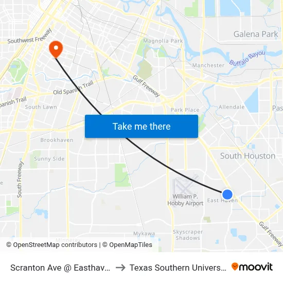 Scranton Ave @ Easthaven Blvd to Texas Southern University REC map