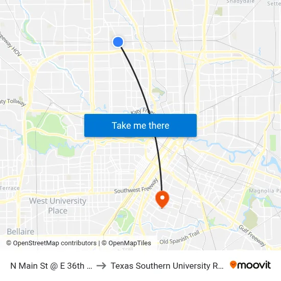 N Main St @ E 36th St to Texas Southern University REC map