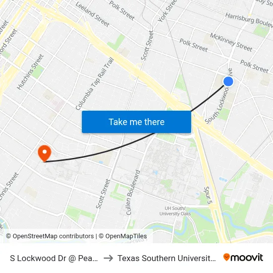 S Lockwood Dr @ Pease St to Texas Southern University REC map