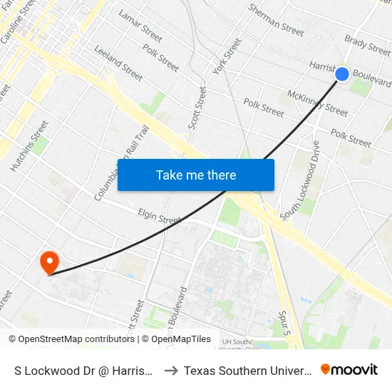 S Lockwood Dr @ Harrisburg Blvd to Texas Southern University REC map