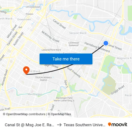 Canal St @ Msg Joe E. Ramirez Blvd to Texas Southern University REC map