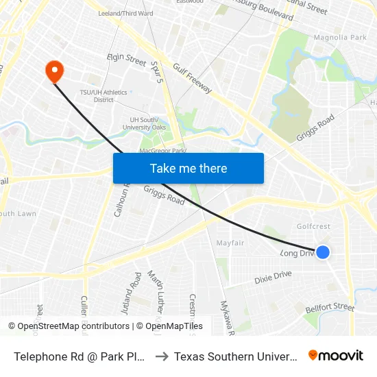 Telephone Rd @ Park Place Blvd to Texas Southern University REC map