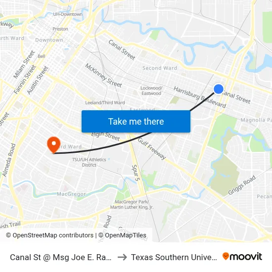Canal St @ Msg Joe E. Ramirez Blvd to Texas Southern University REC map