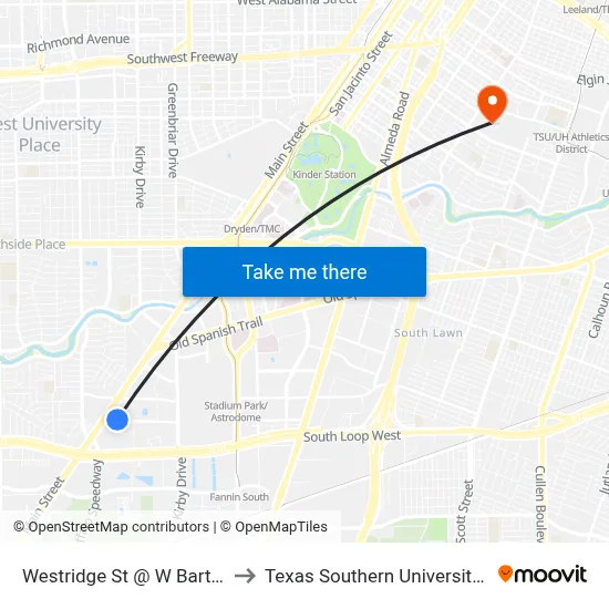 Westridge St @ W Bartell Dr to Texas Southern University REC map