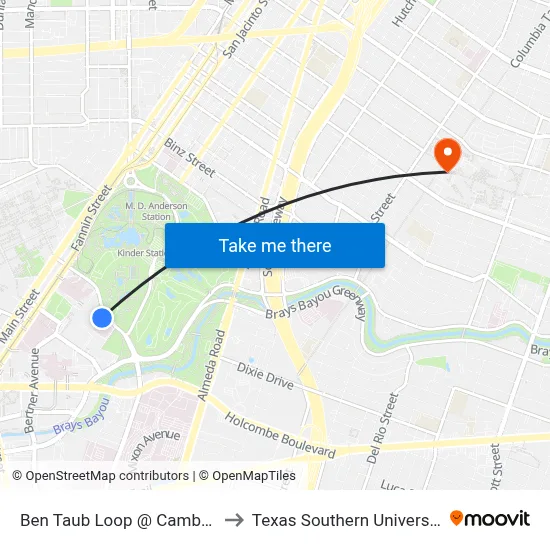 Ben Taub Loop @ Cambridge St to Texas Southern University REC map