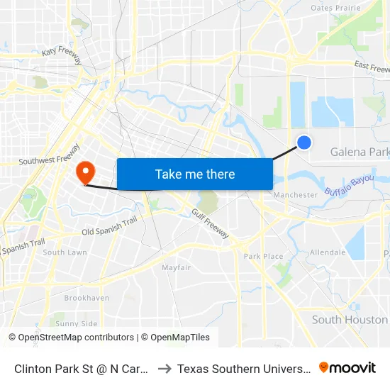 Clinton Park St @ N Carolina St to Texas Southern University REC map