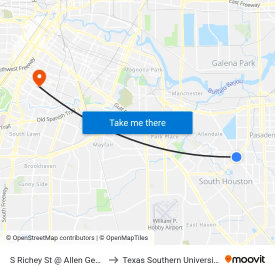 S Richey St @ Allen Genoa Rd to Texas Southern University REC map