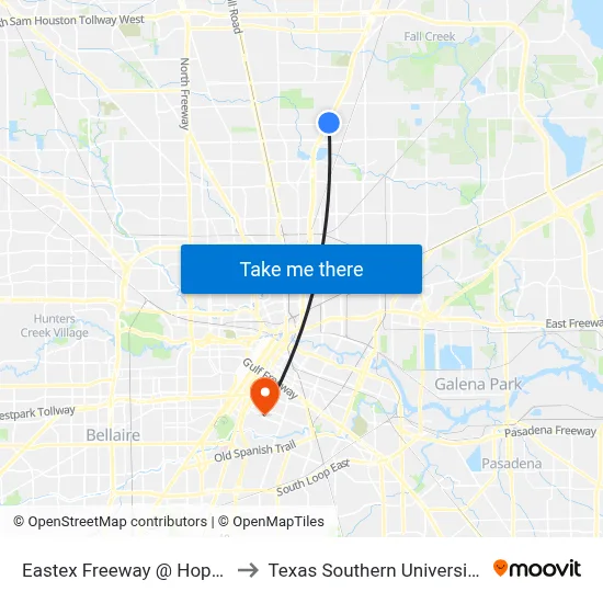 Eastex Freeway @ Hopper Rd to Texas Southern University REC map