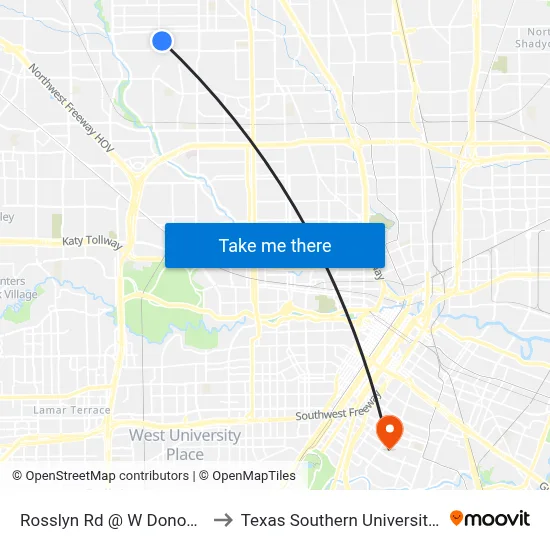 Rosslyn Rd @ W Donovan St to Texas Southern University REC map