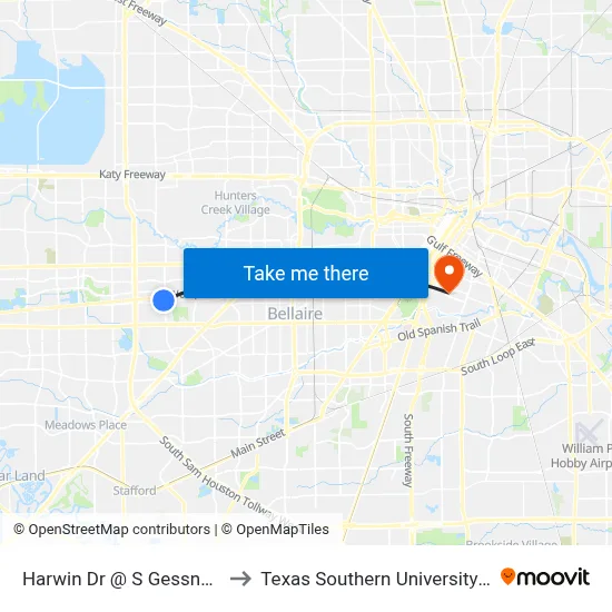 Harwin Dr @ S Gessner Rd to Texas Southern University REC map
