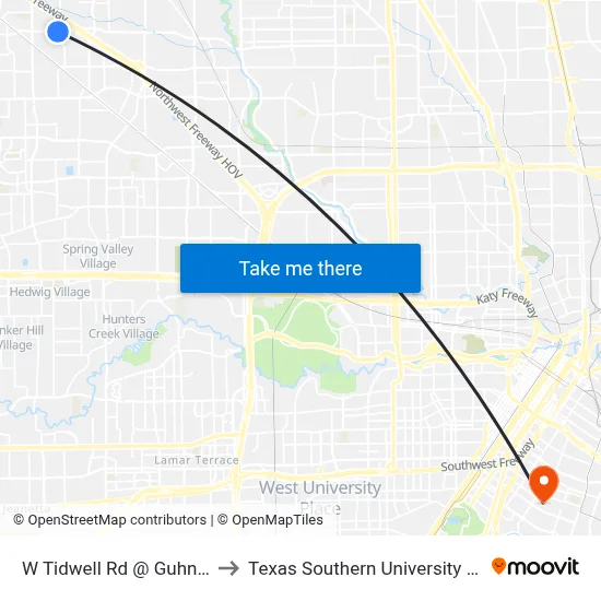 W Tidwell Rd @ Guhn Rd to Texas Southern University REC map