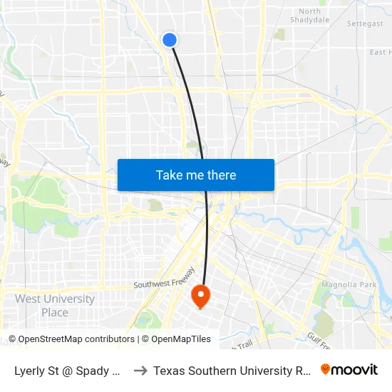 Lyerly St @ Spady MB to Texas Southern University REC map