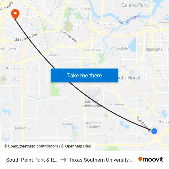 South Point Park & Ride to Texas Southern University REC map